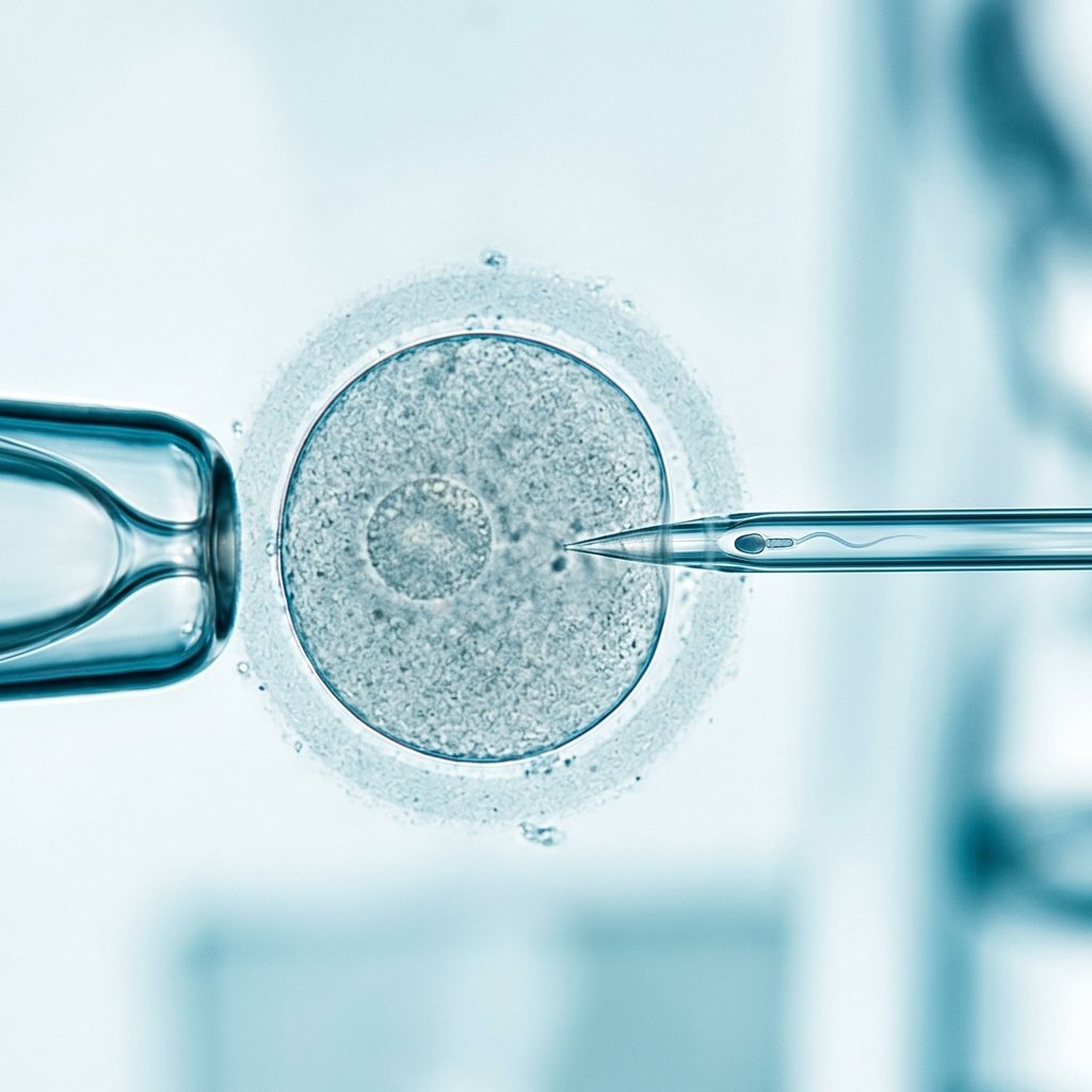 Microscope view of single sperm injection ICSI process